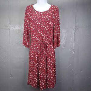 Boden Talia Dress Women Sz 6 Floral Ditsy Print Knit Pockets Burgundy 3/4 Sleeve